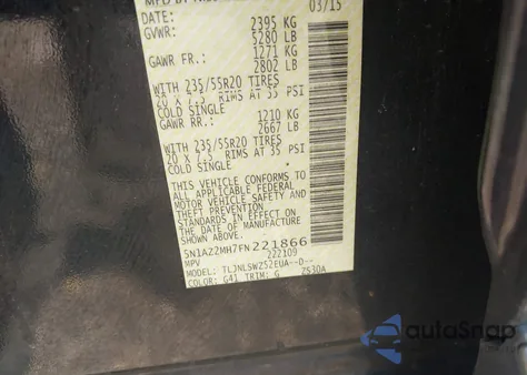 2015 Nissan Murano Platinum from USA, damaged, VIN 5N1AZ2MH7FN221866